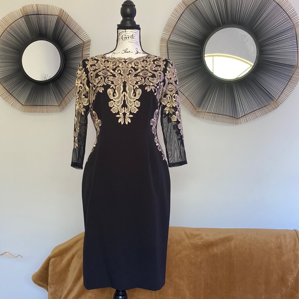 Katherine Kelly black and gold dress. Size 4